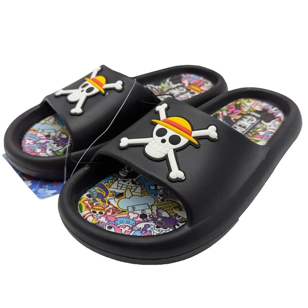One Piece Anime Skull Slides Sandals Mens Size 10 Black Anime Slip On